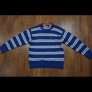 Blue Tommy Hilfiger sweater w/ white stripes